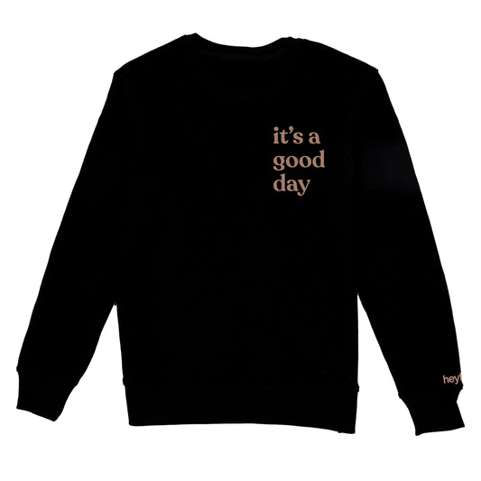 Adult Crew Neck Pullover - Good Day - Black Shirts & Tops heyfolks 