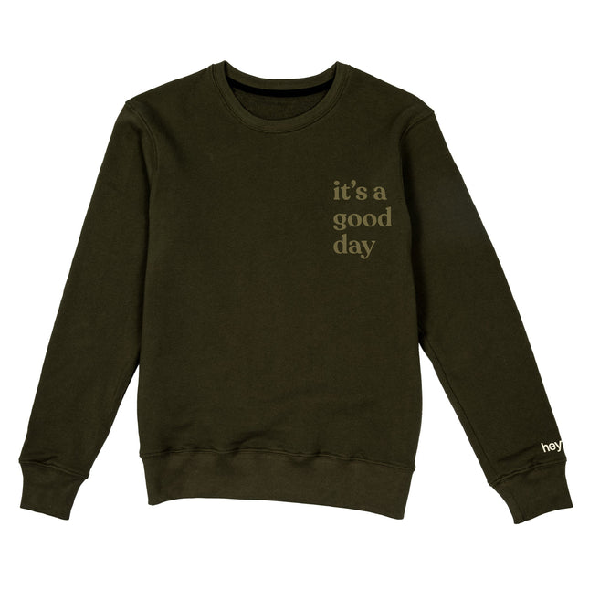 Adult Crew Neck Pullover - Good Day - Olive Shirts & Tops heyfolks 