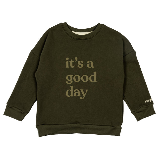 Kids Crew Neck Pullover - Good Day - Olive Shirts & Tops heyfolks 